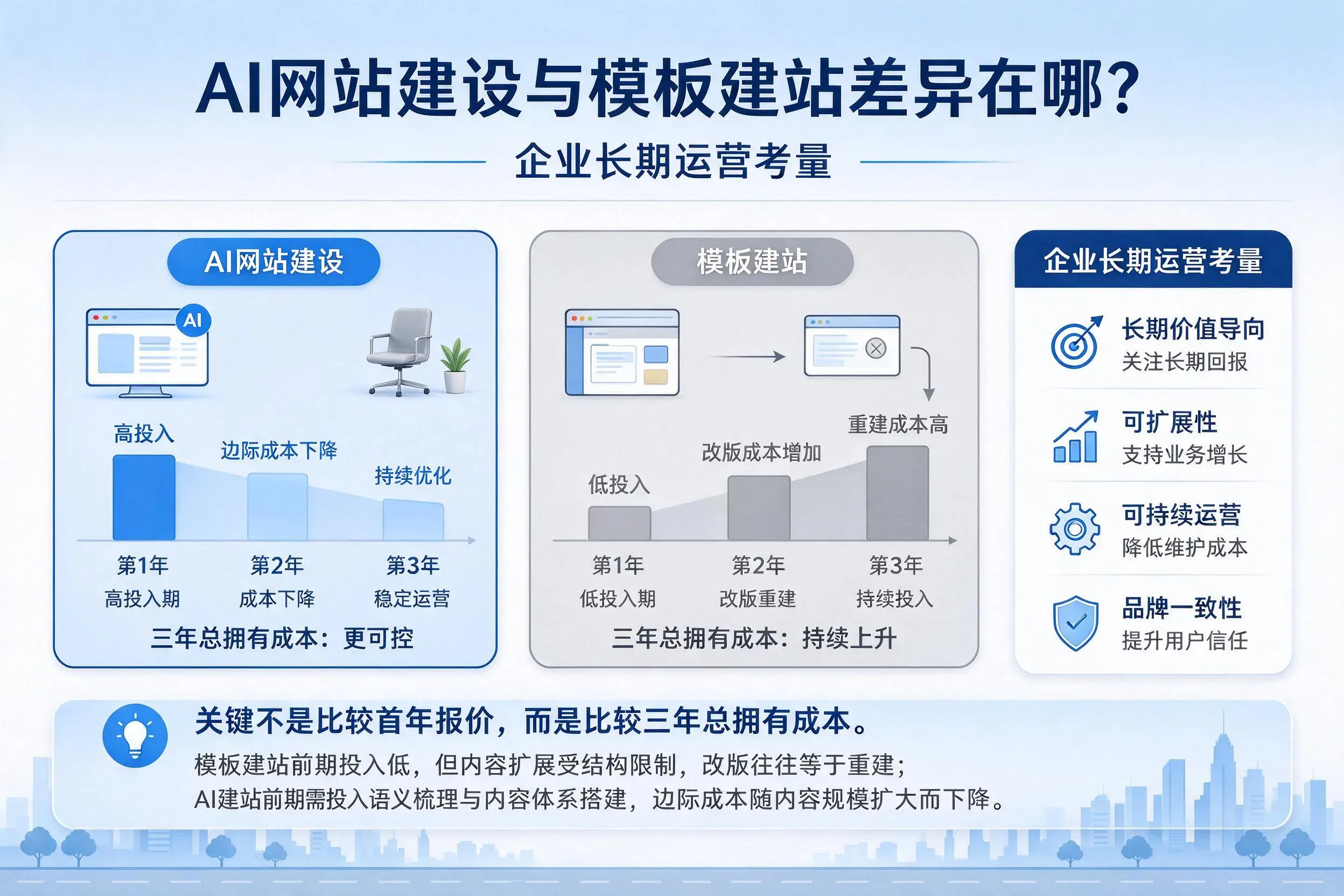 AI网站建设与模板建站差异在哪?屯昌企业长期运营考量
